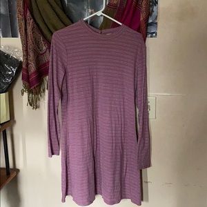 MOCK NECK LONG SLEEVE RIBBED SLIP DRESS